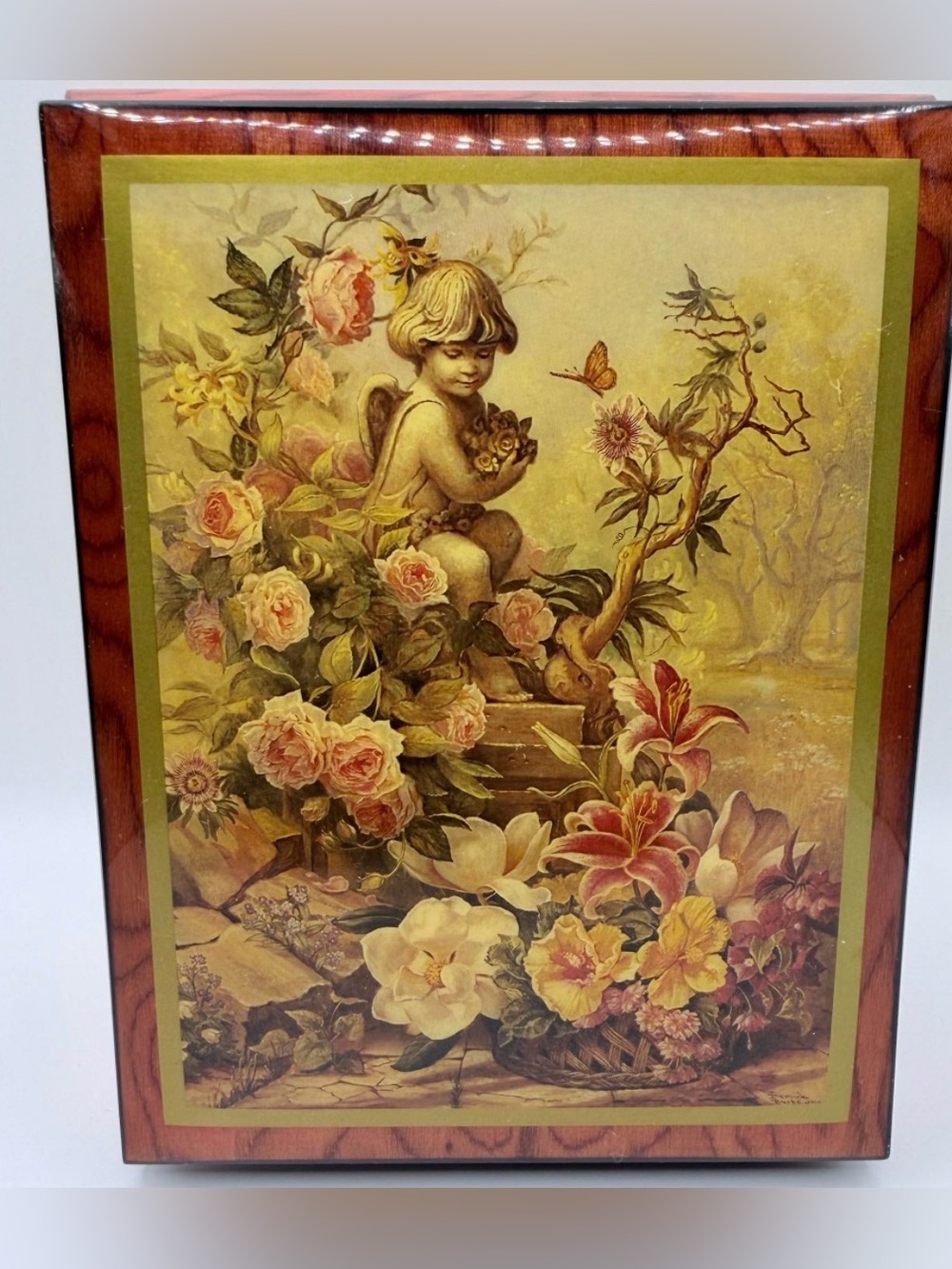 Ercolano Floral Wooden Jewelry Music Box Fur Elise sunflowers #88 Italy